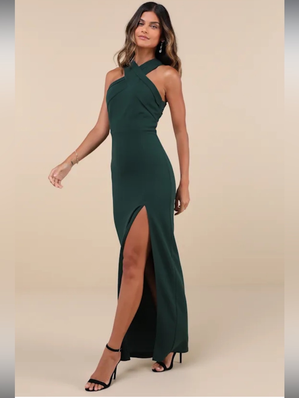 Head to Cocktail Hour Emerald Green Halter Neck Maxi Dress